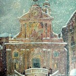 Domenico Magazù, Messe de Noël, Paroisse de St. Pierre, Mondovì. Huile sur toile, 1987