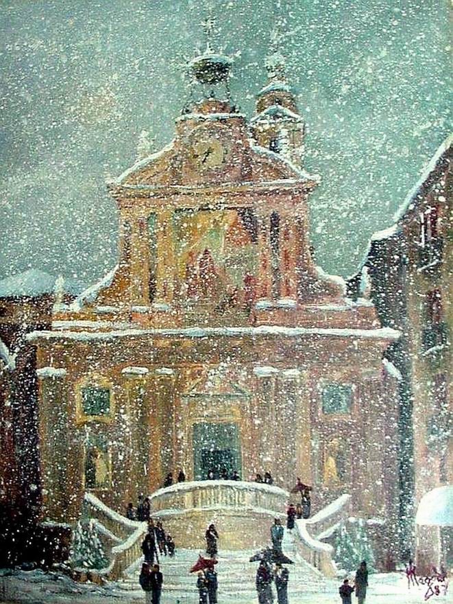 Domenico Magazù, Messa di Natale a San Pietro, olio su tela, 1987