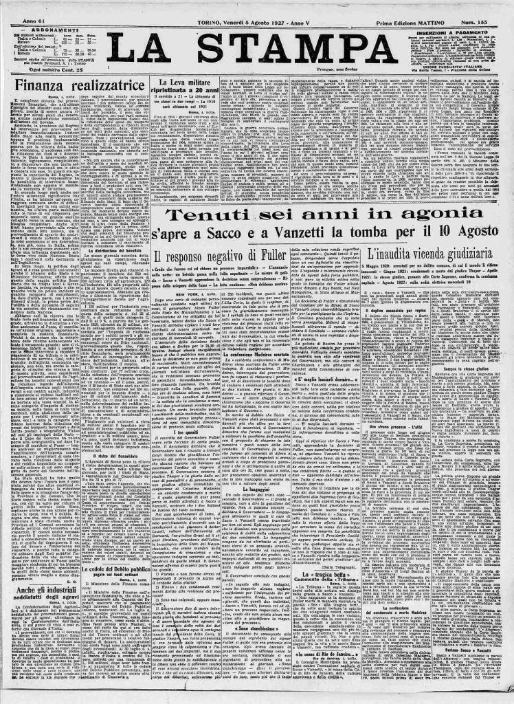 La Stampa del 5 agosto 1927