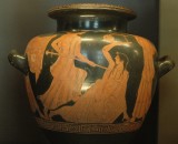 Orfeo ucciso dalle baccanti, stamnos a figure rosse, V secolo a.C., Parigi, Louvre (Wikimedia Commons)